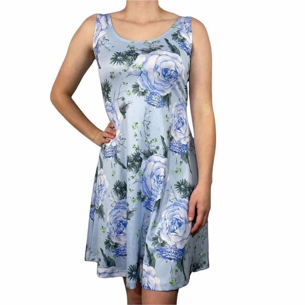 CowCow Blue Floral Sleeveless Dress